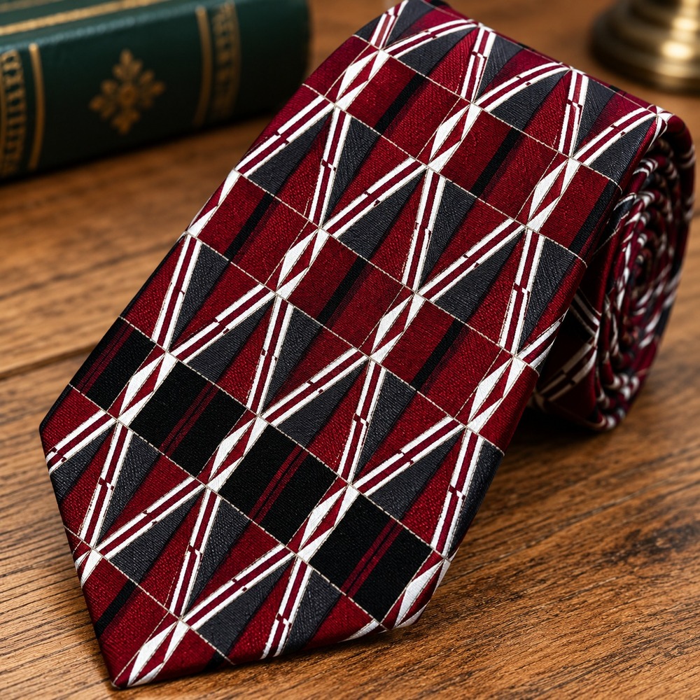 Zylos George Machado Men's Necktie Red and Black Abstract Pattern Silk W4
